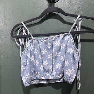 Wrangler Light Blue Floral Elastic Crop Top
